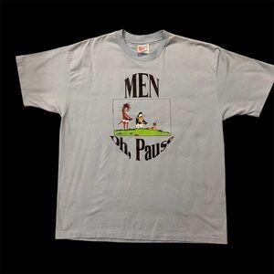 VTG Hanes Light Blue Graphic Cartoon T-Shirt “Men Oh, Pause" SINGLE STITCH Sz XL